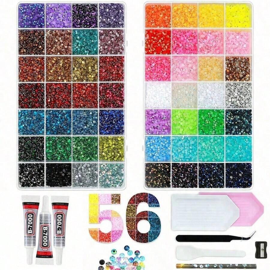 56 Colors Resin Jelly Rhinestone Decor Set, 2 Boxes Multi-Color Flat Back Rhinestones, Suitable For Clothing, Shoes, Books, Fabric, Phone Cases, Room Decor DIY Crafts - Multicolor - View 1