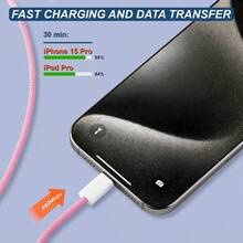 60W Type C 轉 Type C 數據線，1-3件，適用於 iPhone 17/16/15 Pro Max 快充，USB-C 轉 USB-C 充電線，兼容 16/15 Pro Plus Pro Max / Pro 12.9/11，兼容 Galaxy S25 S24 S23 S22 S21 S20 Ultra S10（白色） - 粉色 - 查看 4