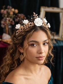 3pcs Gold Greek Goddess Leaf Crown & Arm Band Set, Roman Laurel Wreath Headband, Bohemian Bridal Hair Accessories, Party Jewelry - Gold - View 16
