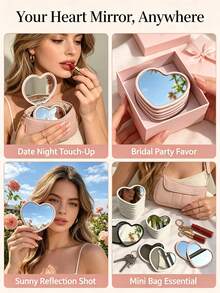7/3pcs/1pc Heart-Shaped Portable Pocket Mirror, Modern Minimalist Makeup Mirror, High Definition Mini Vanity Mirror For Students, Party Favors, Pink-White-Green-Black - Multi-color - View 6