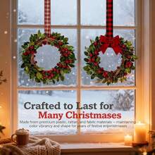1pc Christmas Mini Wreath, Small Artificial Pine Tree Decor Ring Set With Bow And Berries, Holiday Door And Window Decoration, Indoor And Outdoor Hanging Decor - Multicolor - View 5