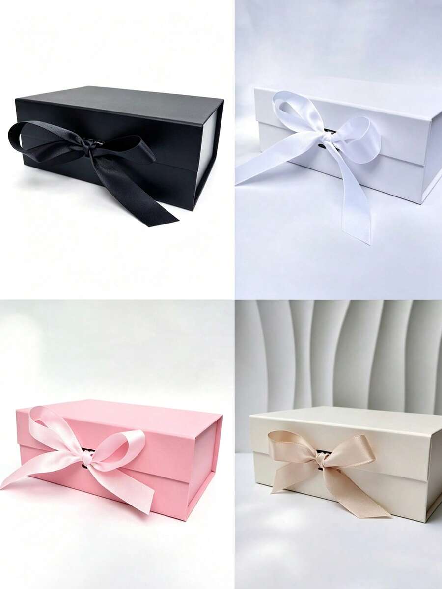 Foldable Thickened Cardboard Gift Box, Suitable For Gift Packaging, Rectangular, Magnetic Lid, With Ribbon, Can Be Used As A Best Man Proposal Box, Wedding, Christmas, Halloween, Birthday Gift Packaging, School Supplies, Back-To-School Supplies, Etc. - A - View 1