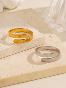 2pcs/Set Stainless Steel 18K Gold Plated Fashion Trust God Ring Suitable For Women Daily Wear - Multicolor - View 6