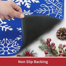 Wanfeeso Christmas Door Mat - Festive Snowflake Print Welcome Rug - Non-Slip Indoor Outdoor Floor Mat For Front Door, Porch & Entryway - Blue Tint - View 3
