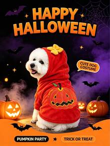 1pc Halloween Dog Clothes Pumpkin Pattern Hooded Jacket Dog Cat Sweatshirt Suitable For Cats And Small Dogs Halloween Gift Pet Clothes - Red - View 1