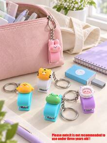 10pcs Cartoon Animal Mini Stapler Keychain Set, Macaron Colorful Random Styles, Portable Compact Stapler With Staples, Cute Creative Pendant Mini Stapler, Student Back To School Stationery Office Home Organization Binding Tool, Mini Stationery Set Gift - Multicolor - View 4
