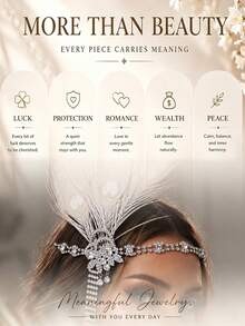 outingfit 1pc Exaggerated, Fashionable Runway-Style Long Retro Faux Pearl Rhinestone Headband. - Silver - View 4
