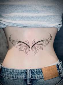 1pc Temporary Tattoo, Temperature Sensitive Color Changing Wings Pattern Black To Pink, Realistic Fake Tattoo Design, For Daily, Bachelorette Party Favors, Music Festival, Game, Graduation Gift, Lasts 3-5 Days - Multicolor - View 6