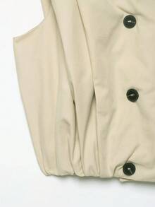 YROOE Women's Autumn/Winter Beige Stand Collar Double-Breasted Epaulette Sleeveless Loose Short Vest - Beige - View 4