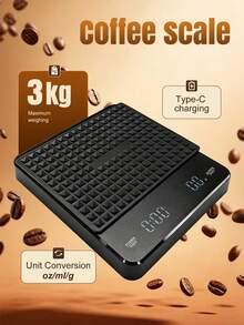 SEAGO LED Smart Pour-Over Coffee Electronic Scale, TYPE-C Fast Charging. Dual Display For Timer And Weight, Four-Corner Anti-Slip Pads, Stable And Non-Slip. 3kg Capacity, 0.1g Precision, Suitable For Pour-Over Coffee, Kitchen Baking, Ingredient Weighing, Multi-Function Food Kitchen Scale - Multicolor - View 3