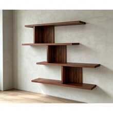 Repisa Flotante Diseño Zigzag Repisas África, Mueble de Pared en Melamina Resistente Color Parota, Estantería Moderna para Sala, Dormitorio y Oficina Doméstica - Marrón - Ver 1