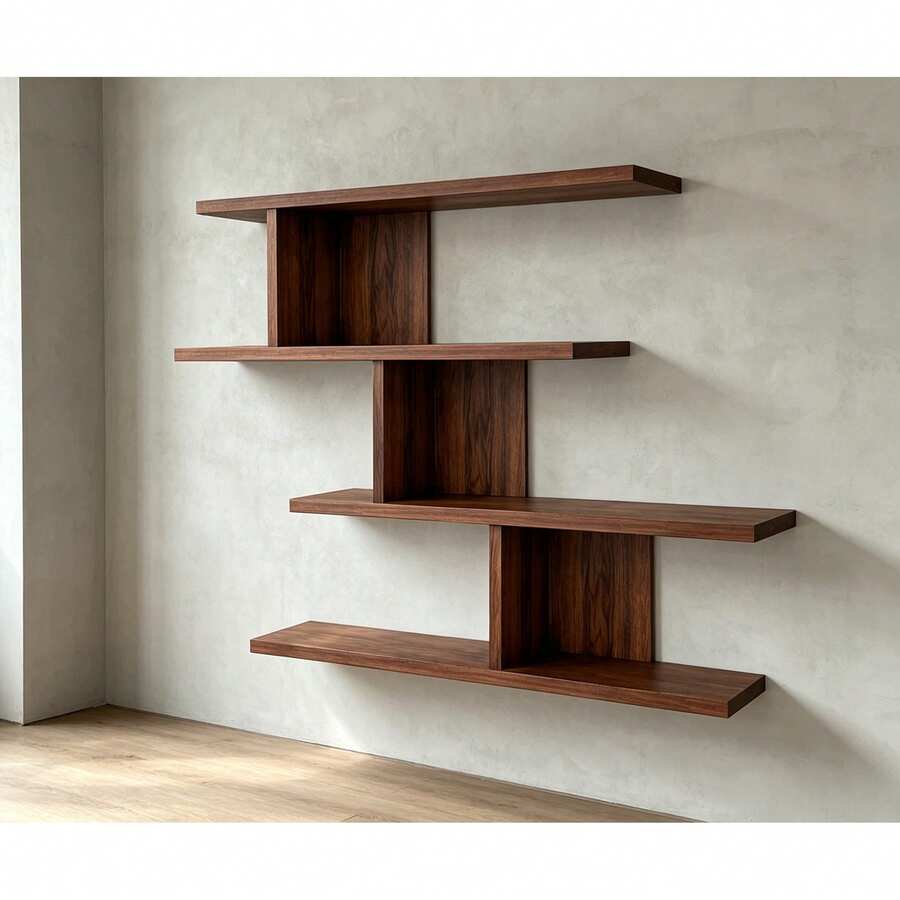 Repisa Flotante Diseño Zigzag Repisas África, Mueble de Pared en Melamina Resistente Color Parota, Estantería Moderna para Sala, Dormitorio y Oficina Doméstica - Marrón - Ver 1