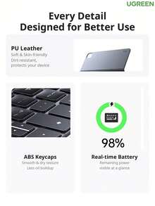 UGREEN Magnetic Keyboard For Tablet With Protective Case, Smart Magnetic Keyboard, Compatible With 11-Inch IPad Air/Pro, 11-Inch, Model 85522, 11-Inch Bluetooth Keyboard, 78 Keys, No Touchpad. - View 8