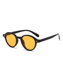 1 Pair Men's Black Round Minimalist Vintage Rivet Decor Street Style Vacation Fashion Glasses - Black - View 2