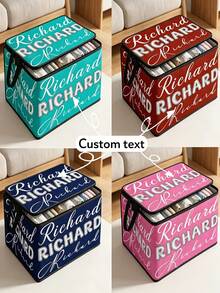 Personalized Name Storage Box, Custom Multi-Style Font Printing, Large Capacity Foldable Fabric Wardrobe Organizer, With Lid And Reinforced Handle Pattern Design, Secure And Durable Zipper, Portable Foldable Style, Suitable For Office Storage - Multicolor - View 3