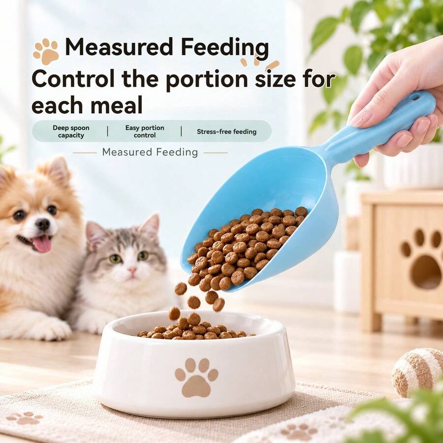 1pc Pet Cat And Dog Feeding Scoop, No More Spilling On The Floor, Serve As Much As They Eat, Available In Three Colors, Easy To Clean, Just Rinse With Water - 300ml - View 1