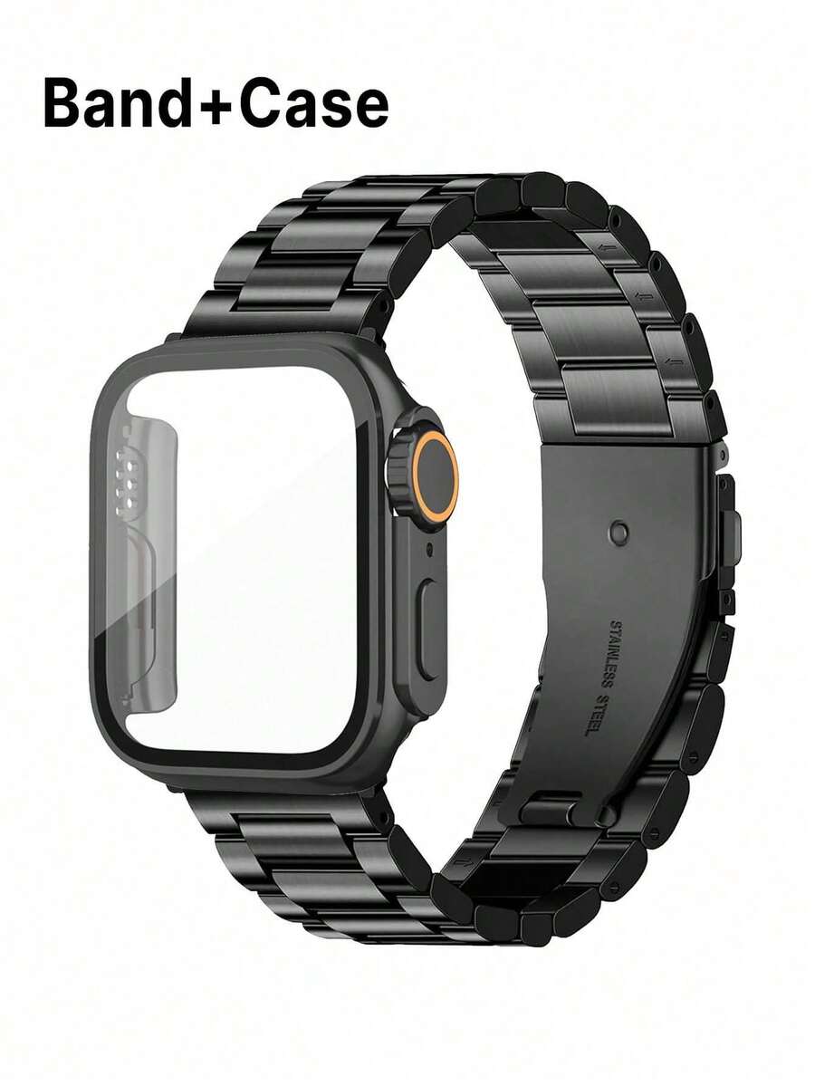 2 piezas Correa de acero inoxidable ajustable y fácil de quitar con marco duro de PC, funda de protección completa con protector de pantalla y cubierta trasera, antiarañazos y antichoque, compatible con Apple Watch Ultra 3 2 1 Series 10 /S9 /S8 /S7/ S6 /S5/ S4 /S3 /S2/ S1, correa de acero inoxidable para hombres y mujeres de 38mm 40mm 41mm 42mm 44mm 45mm, regalo para vacaciones, Halloween, nueva serie de tamaños 12 43mm 47mm 46mm 49mm, funda protectora inteligente con apariencia ultra KOLH - Multicolor - Ver 1
