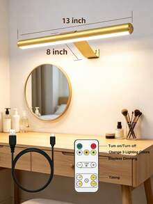 1pc Wireless Rechargeable Battery Powered Wall Lamp, Gold/Black,Color Temperature Remote Control,3 Color Temperatures & Dimmable Wireless Wall Light, Suitable For Bedroom, Living Room, Hallway Decor,With A Timer Function - LED Makeup Mirror Light - View 9