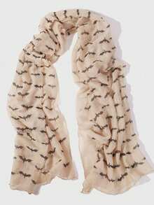 1pc Unisex Halloween Bat Print Scarf, Suitable For Outings And Costume Styling, Women's Black Headscarf - Multicolor - View 5