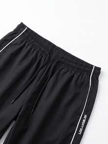 Women's American Street Style Embroidered Letter Casual Sports Pants With Side Stripes, Drawstring Waist And Straight Leg - Black - View 4