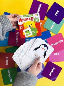 54Pcs Kids Educational Flash Cards Cartoon Dinosaur Fruit Vehicle Double Sided Rounded Corner Learning Toys For Christmas New Year Party Gift - Multicolor - View 3