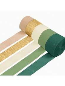 5 Rolls, 1000 Inches Per Roll, Sage Green And Gold Crepe Paper Ribbon, Suitable For Birthday, Camping, Bridal Shower, Wedding, Bachelorette Party, Engagement Forest Theme Party Decoration - Multicolor - View 8
