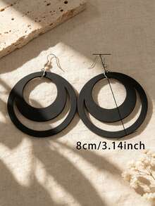 MARLIWOO 1 Pair Vintage Personalized Round Hoop Earrings, Double Layer Leather Earrings, Fashion Exaggerated Style For Ball, Banquet, Party Jewelry - Multicolor - View 6