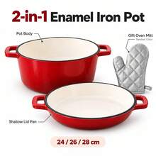 Iron Pot With Lid, Dutch Oven Casserole For Kitchen Cooking, Baking, Roasting, Soup, Stew, Random Color - View 4