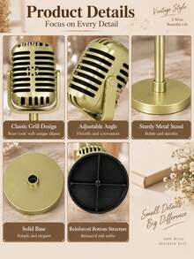 Black/Gold/Silver Vintage Microphone Prop, Adjustable Angle, Plastic Simulation Microphone Decoration, Party Gift, Live Performance, Home Bar Decor - AA - View 5