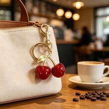 1pc Glitter Red Cherry Bag Charm Vintage 3D Fruit Keychain Women's Bag Accessory Small Gift - Red - View 7