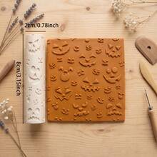 Halloween Series Soft Clay Texture Roller, Embossed Pattern Roller With Pumpkin, Ghost, Skull, Spider Web And Other Halloween Motifs, Polymer Clay Embossing Tool, DIY Handmade Earring Pendant Jewelry Making, Ceramic Air Dry Clay Embossing Roller, Handmade Clay Texture Carving Craft Tool, Clear 3D Embossing, Handmade Creative Decoration Prop - Halloween Series - View 12