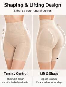 Women's Plus Size High Waist Mesh Shaping Shorts, Tummy Control Butt Lift Body Shaping Underwear 1XL-3XL - Beige - View 4