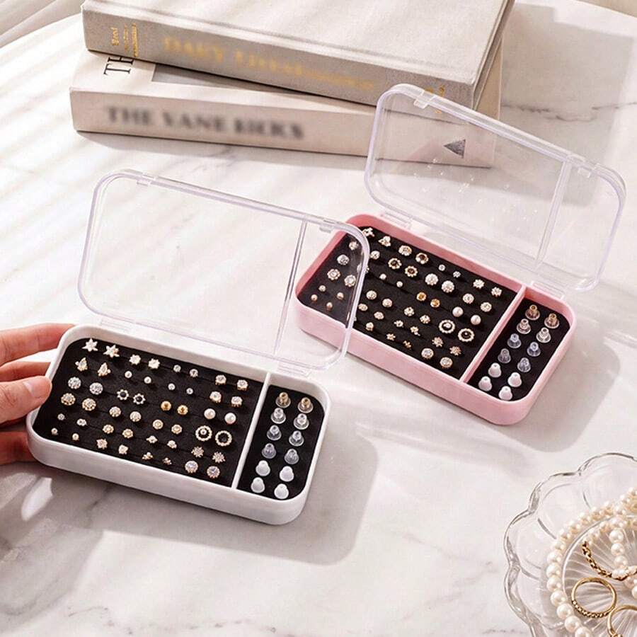 1pc Large Capacity Dust-Proof Portable Jewelry Box Earring Storage Organizer Box - Multicolor - View 1