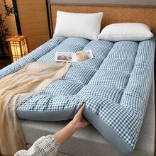Plaid Thin Mattress Pad, Soft Breathable Floor Sleeping Mat, Multiple Sizes Available, All-Season Use, Suitable For All Bed Types - Baby Blue - View 4