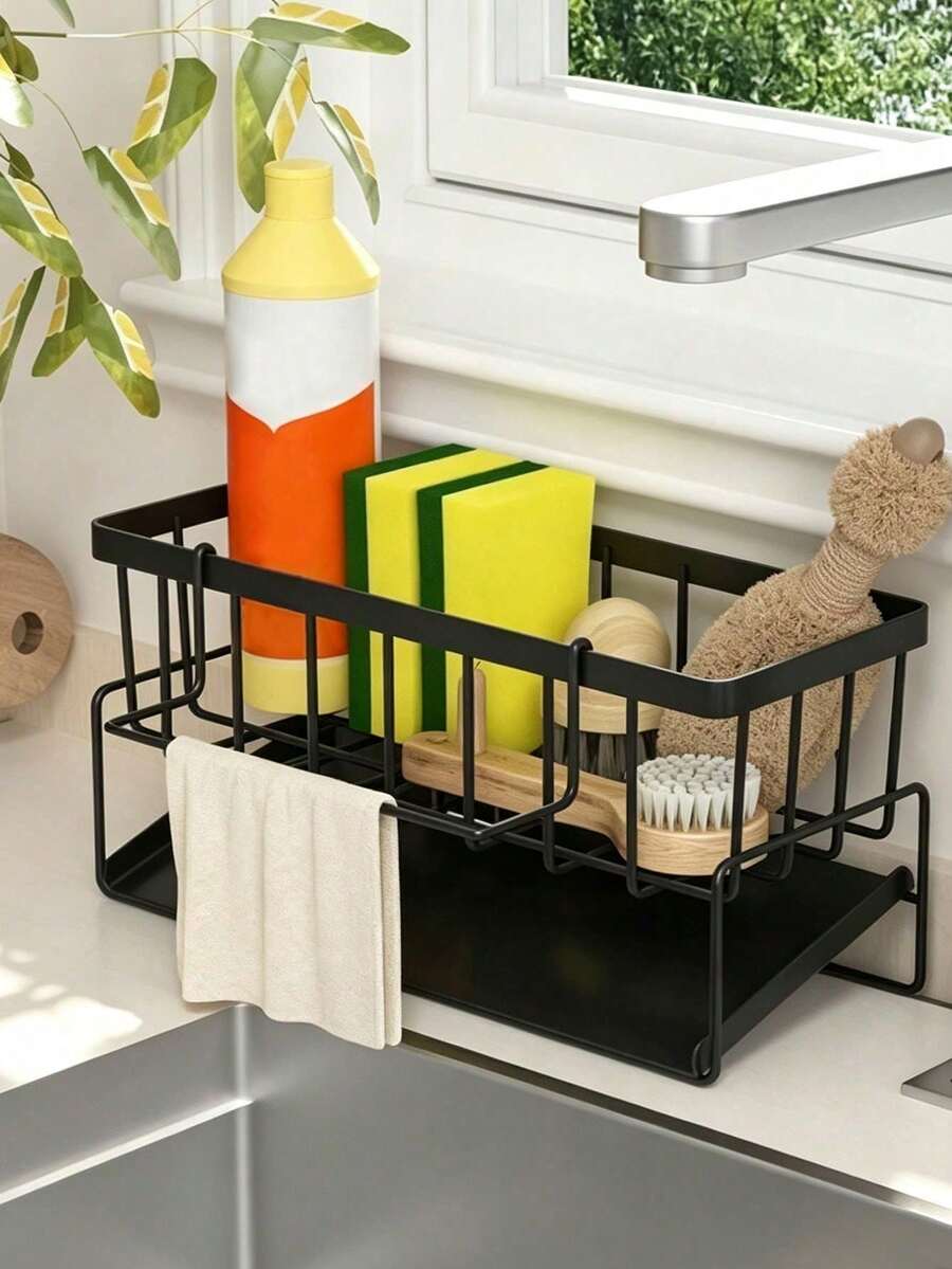 Minimalist Automatic Tilting Drain Tray Sink Organizer Rack, Suitable For Women, Men And Home Cooks, Dish Drying Rack, Can Hold Sponge, Brush And Soap, Essential Minimalist Kitchen Home Storage Accessory - Multicolor - View 1