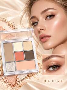 FEOTZNW Palet Makeup Wajah 7 Warna, Perona Pipi, Highlighter, dan Eyeshadow 3-in-1, Tekstur Ganda Glitter Matte, Pembentuk Kontur Pipi dan Mata All-in-One, Hadiah Natal/Hari Valentine, Makeup Esensial untuk Wanita - 01# Warna Alami - View 5