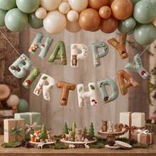 2D Flat Farm And Forest Animal Theme Felt Happy Birthday Banner Set, Rustic And Forest Animal Bunting Decoration DIY Birthday Party Wall Decor - A - View 8