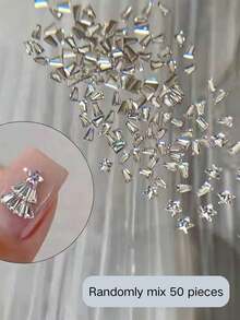 50pcs 3D Christmas Tree Nail Rhinestones, DIY Multi-Piece Ladder Rhinestone Assembly, Glossy And Transparent, Handmade DIY Accessories, Light Up Nails, Create Romantic Christmas Atmosphere - Multicolor - View 6
