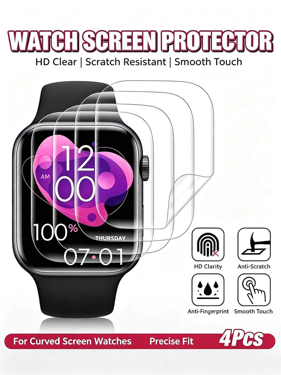 4pcs Curved Self-Healing Hydrogel Screen Protector Film Transparent ...