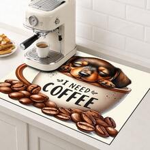 1pc Puppy Coffee Theme Kitchen Table Mat, Cute Pet Dog Coffee Cup & Coffee Bean Print Placemat, Coffee Table Mat, Coffee Machine Countertop Mat, Coffee Bar Desktop Decor Mat, Kitchen Dining Home Decor - Multicolor - View 3