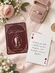1pc Personalized Custom Wedding Poker Cards,Custom Names Date Vintage Couple Sketch Playing Cards,Wedding Favor Souvenir Gift,Wedding Table Decoration - Multicolor - View 9