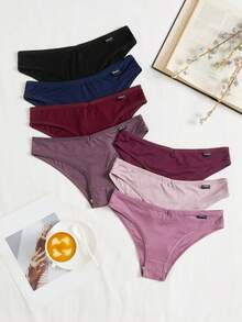 Pack de bragas de bikini casuales lisas multicolores de tela de alta elasticidad para mujer - Multicolor - Ver 1