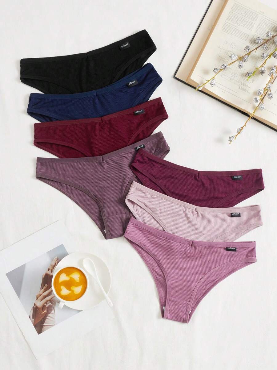 Pack de bragas de bikini casuales lisas multicolores de tela de alta elasticidad para mujer - Multicolor - Ver 1