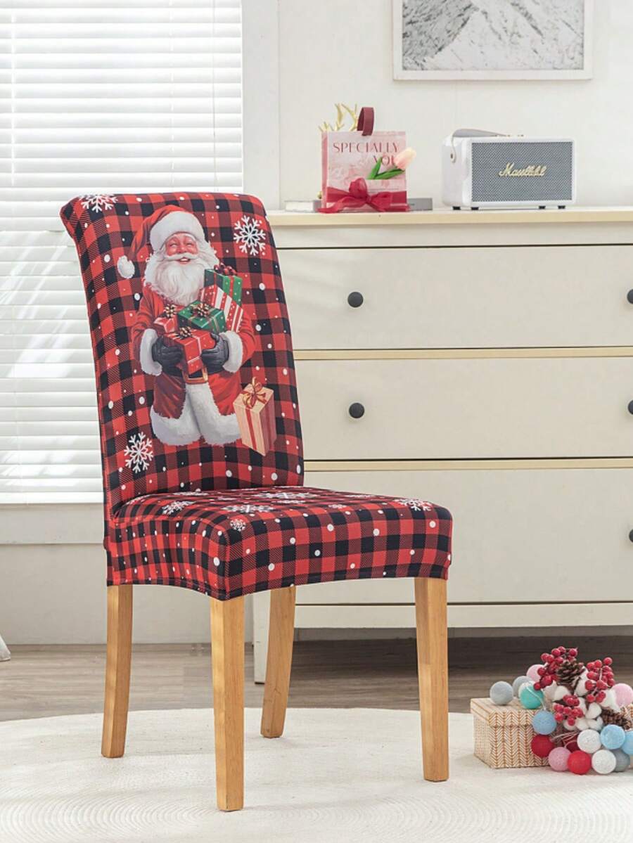 1/4/6pcs Digital Printed Elastic Chair Covers Removable Christmas Red Dining Chair Slipcovers Home Banquet Holiday Chair Seat Covers Stool Covers