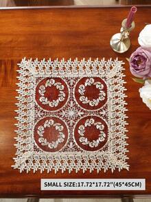 1 cái khăn trải bàn ren thêu hoa phong cách vintage 100% polyester, khăn trang trí bàn ăn móc rỗng, phong cách đồng quê Pháp, phù hợp cho bàn ăn, đám cưới, tiệc tùng, trang trí nhà cửa - Màu Đỏ Sâu - Xem 3