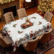 1pc Christmas Tablecloth - Snowflake Pattern Santa Claus Reindeer Snowman Cabin Print American Vintage Design Dining Tablecloth - Durable Polyester Fabric - Suitable For Rectangular, Round, Dining Tables - Party, Home, Restaurant Winter Decor - Easy To Clean Holiday Decoration - Multicolor - View 12