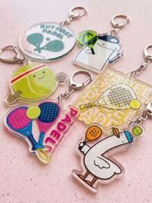 1/6pcs Cute Cartoon Padel Racket Tennis Acrylic Keychain, Fun Sports Style Flork Expression/Racket/Cute Duck Design, Padel Tennis Sports Bag Charm, Car Key Ring Accessory, Ideal Gift For Tennis Players, Sports Enthusiasts, Friends - Multicolor - View 2