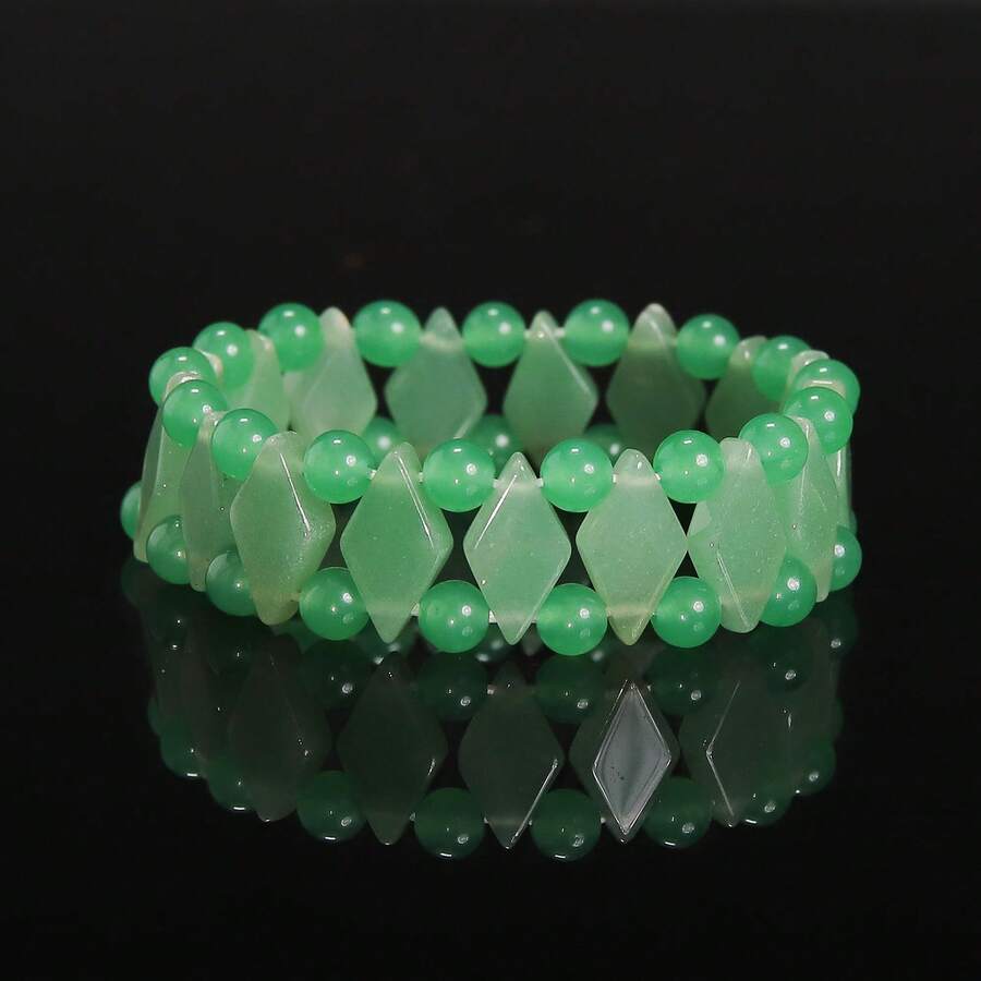 Men's Black Agate Bracelet, Handcrafted Natural Stone Beaded Bracelet For Men, Symbolize Protection Wealth, Masculine Jewelry Gift For Any Occasion. - Green Aventurine - View 1
