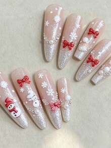 1pc Fall Winter Christmas Embossed Nail Stickers Snowman Scarf Hat Socks Cupcake Pattern Winter Christmas Nail Decals Salon Style DIY Decoration - Multicolor - View 3
