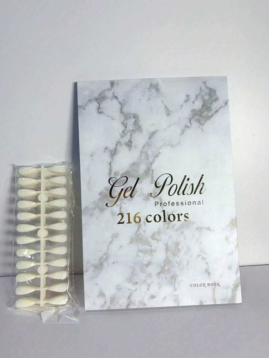 216 Colors Marble Texture Color Chart Book, Nail Gel Contrast Color Chart, Nail Studio Display Book, Nail Gel Contrast Color Chart Rack, Includes 480/240 Fake Nail Color Samples, Suitable For Individuals And Nail Enthusiasts - Multicolor - View 1